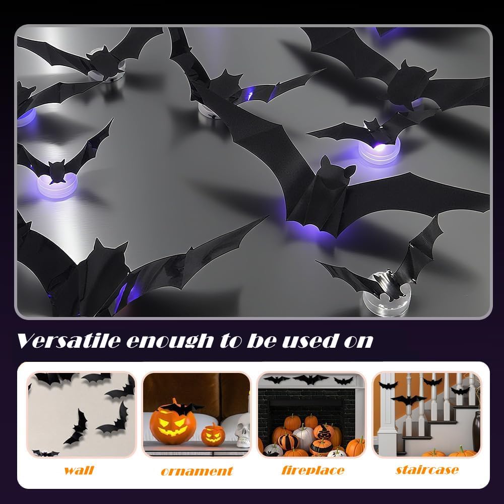 Luminous 3D Halloween Bat Decorations LED Light Up