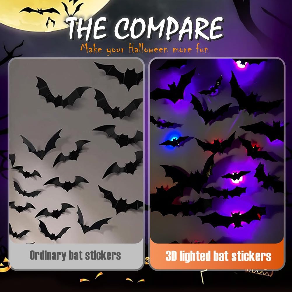 Luminous 3D Halloween Bat Decorations LED Light Up