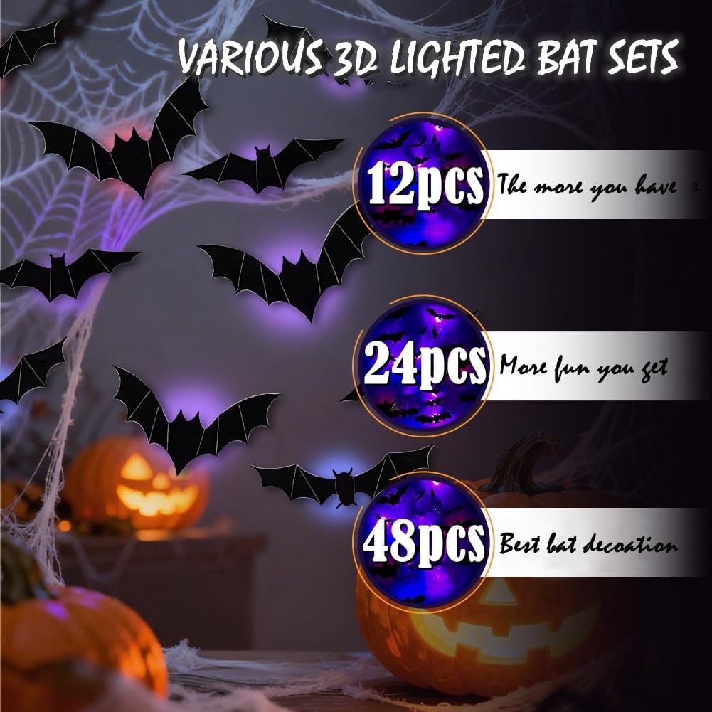 Luminous 3D Halloween Bat Decorations LED Light Up