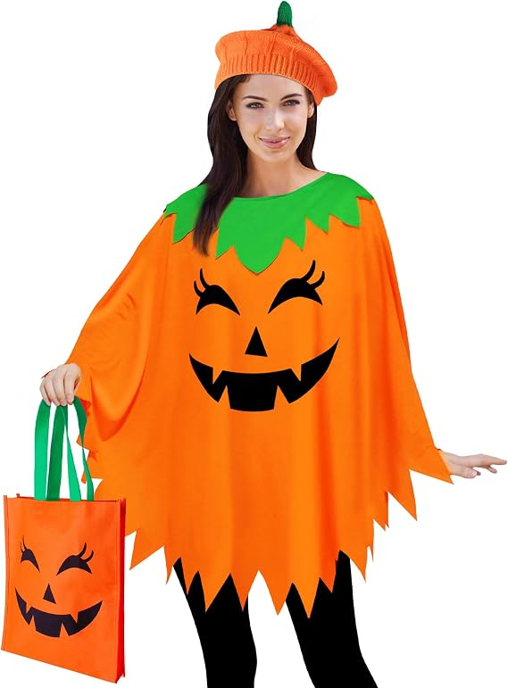 Pumpkin Costume for Women Halloween Poncho