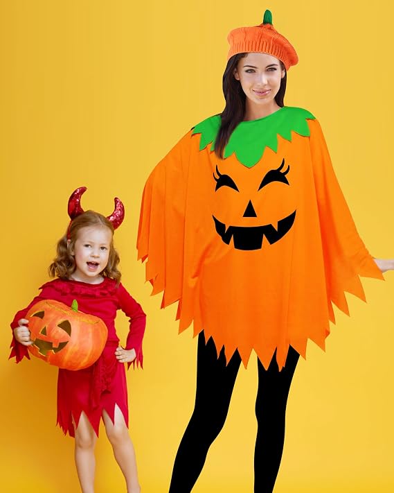 Pumpkin Costume for Women Halloween Poncho