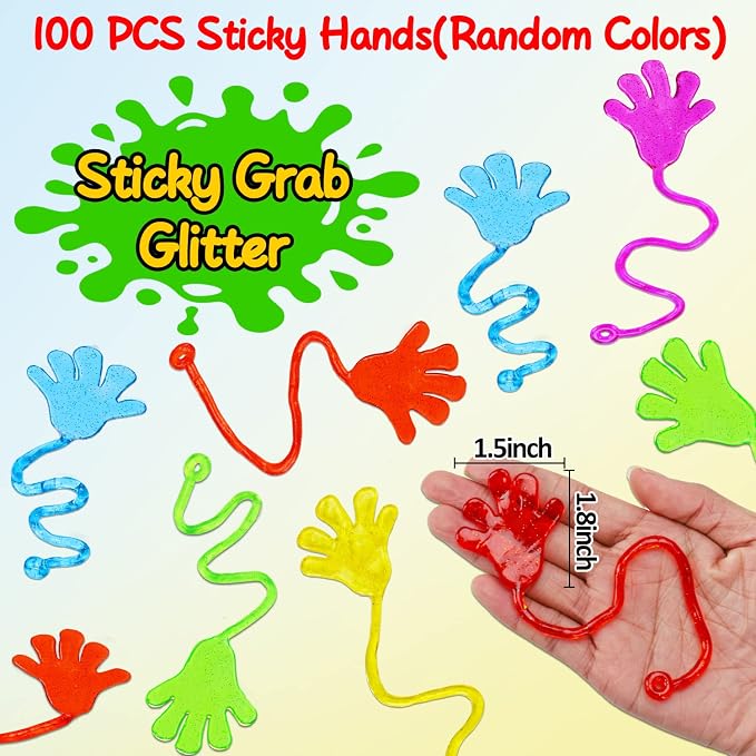 Bulk 100-Pack Sticky Hands Party Favors Set