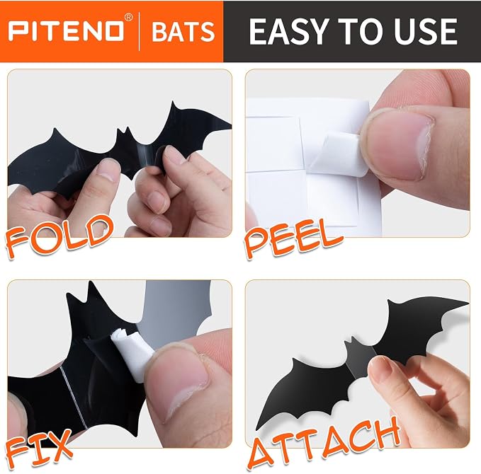 Adorable 96-Piece 3D Halloween Bat Wall Stickers