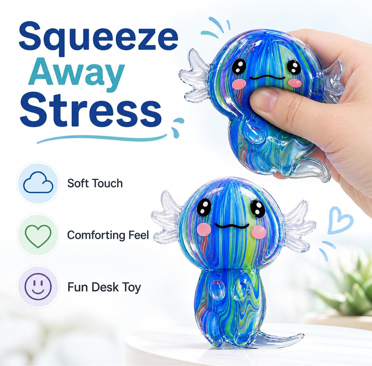 Collectible Axolotl Squishy Toy 2-Pack Glitter