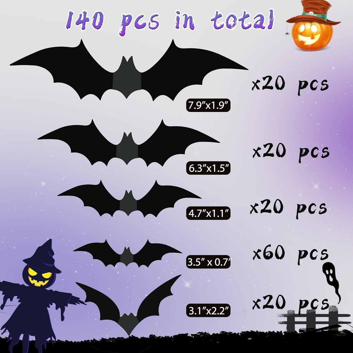 Massive 140-Piece 3D Halloween Bat Decorations