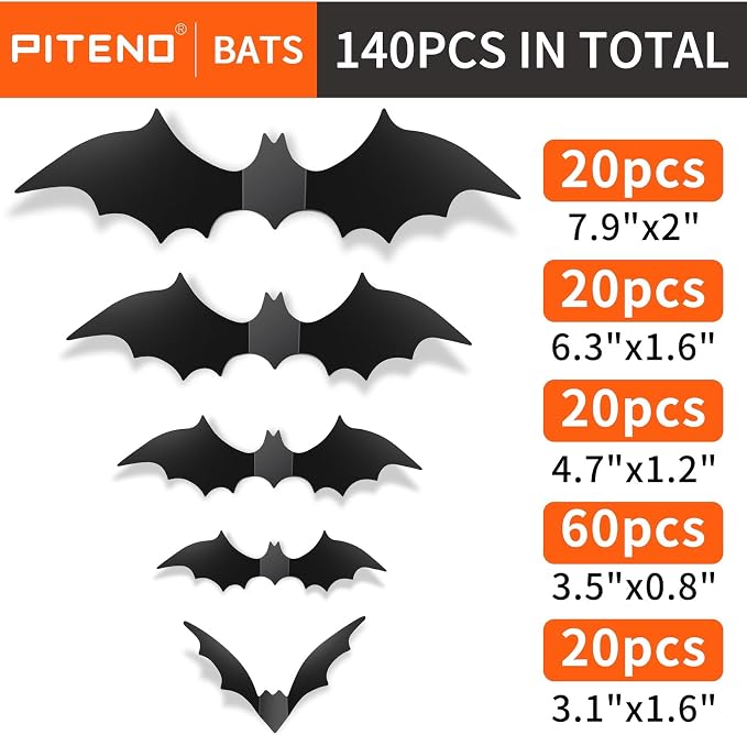 Adorable 96-Piece 3D Halloween Bat Wall Stickers