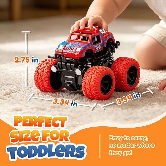 Powerful Monster Truck Toys 4-Pack Friction Play