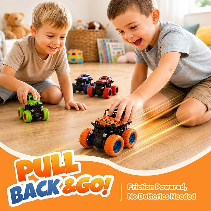 Powerful Monster Truck Toys 4-Pack Friction Play