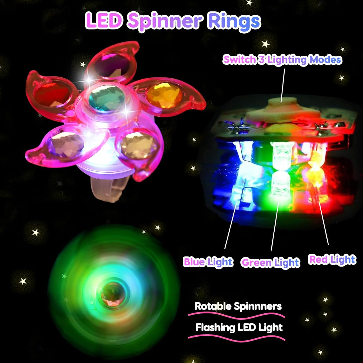 Glowing LED Fidget Spinner Rings 48-Pack Light