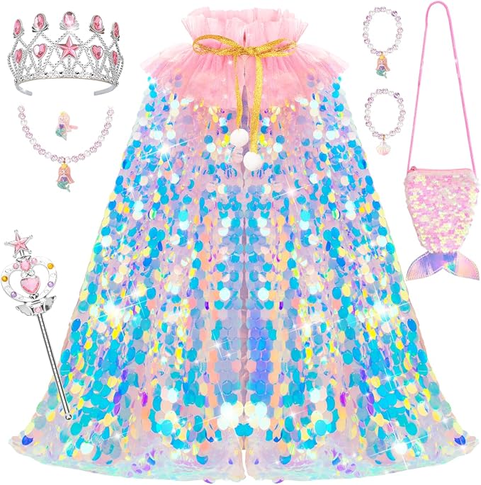 Enchanting Mermaid Dress Up Set for Girls Sequin Cape