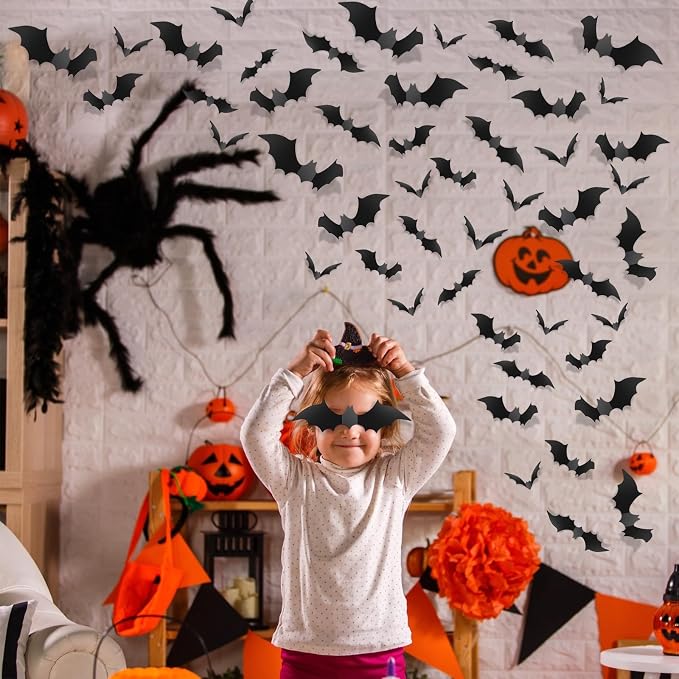 Adorable 96-Piece 3D Halloween Bat Wall Stickers