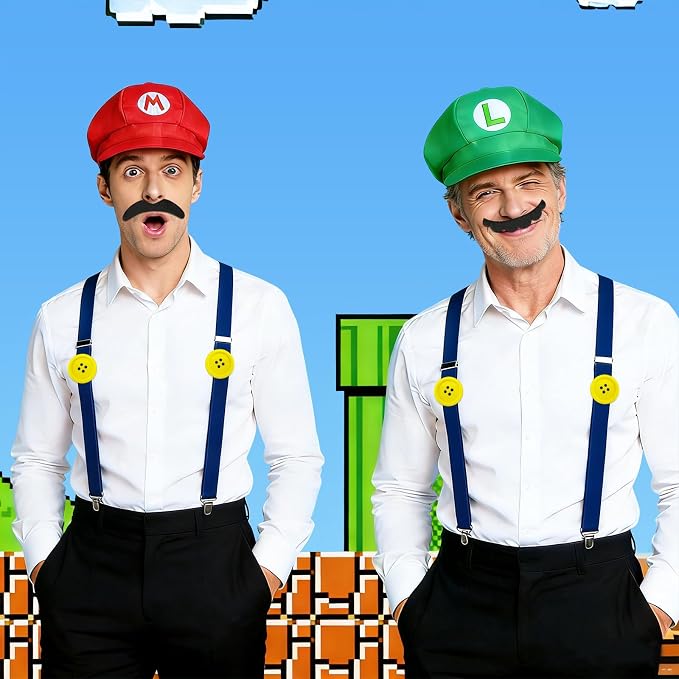 Dapper Costume Set Hats Mustaches Suspenders Props
