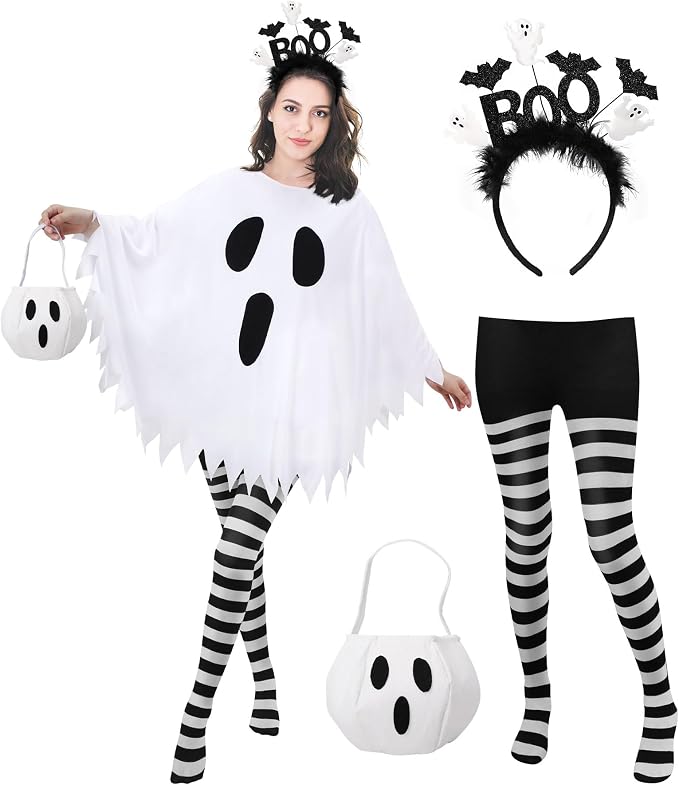 Premium Ghost Costume for Women 4-Piece Halloween Set