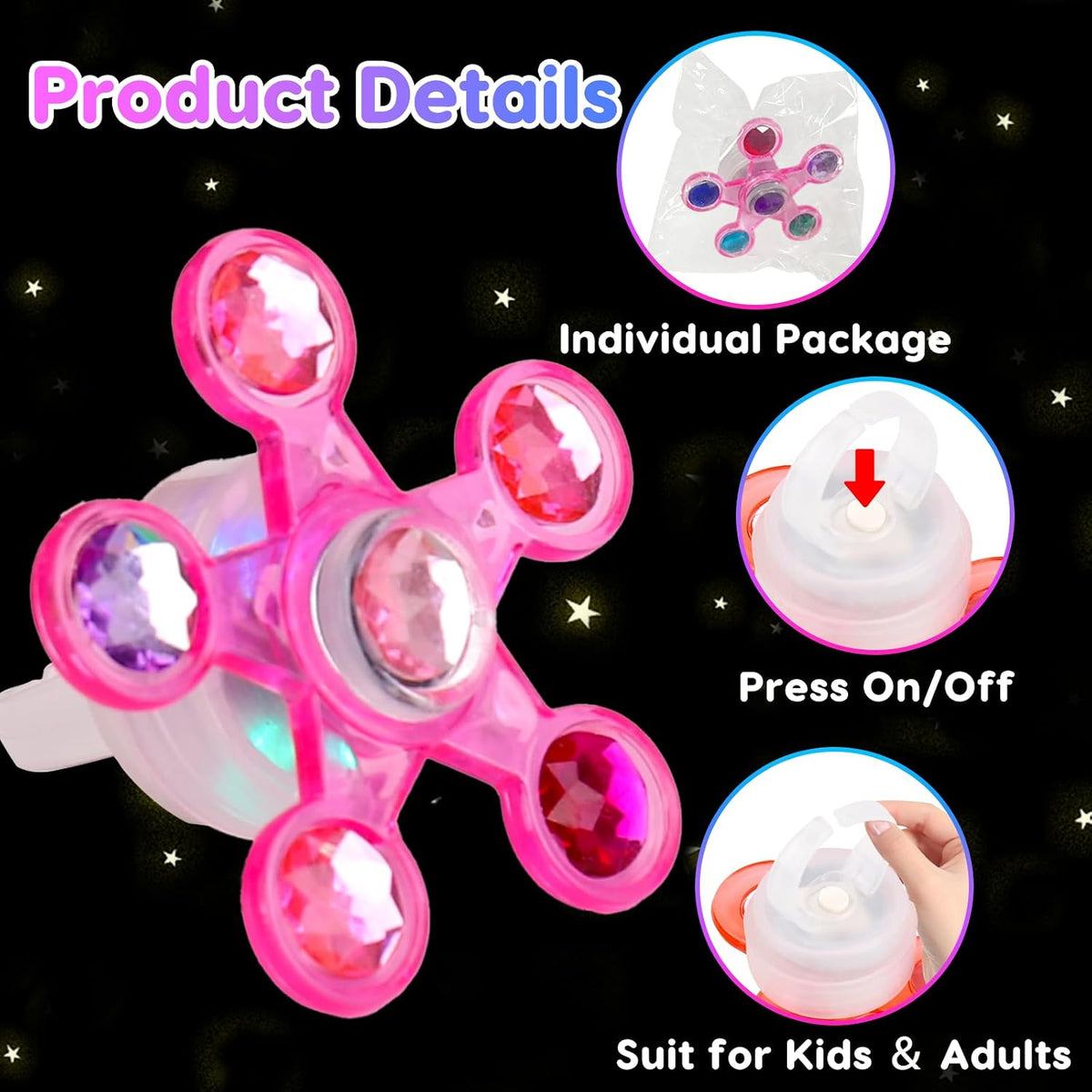 Glowing LED Fidget Spinner Rings 48-Pack Light