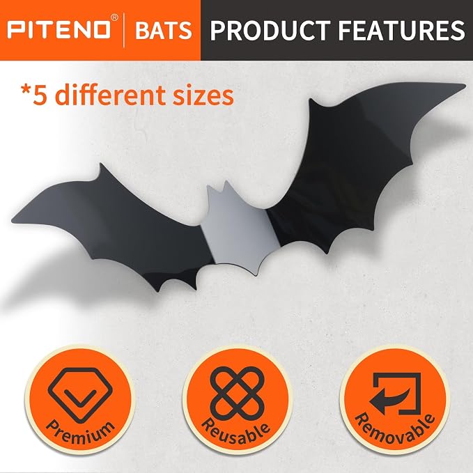 Adorable 96-Piece 3D Halloween Bat Wall Stickers