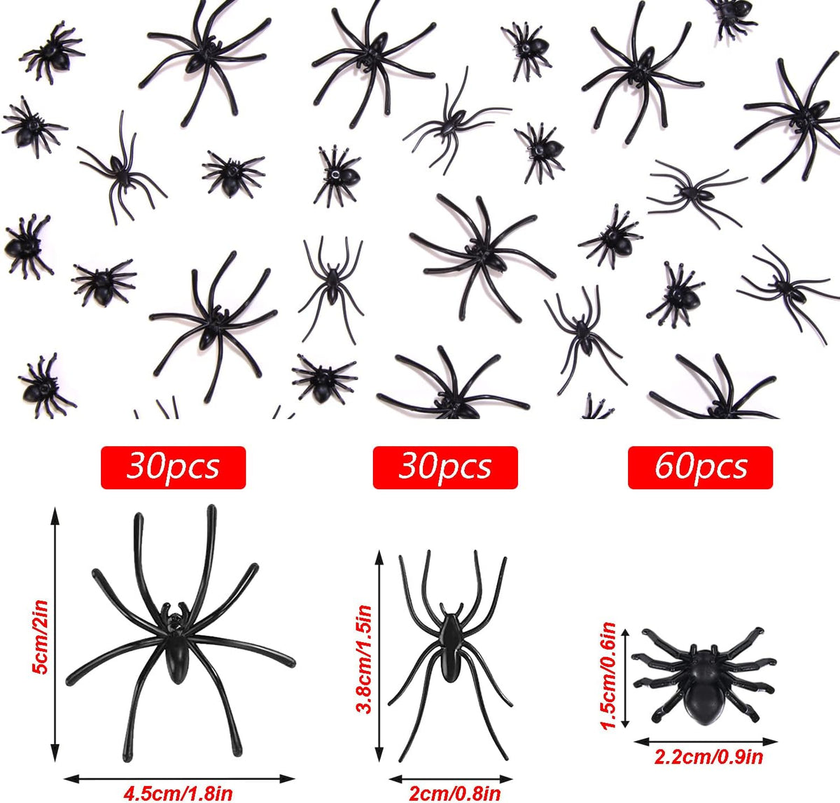 Creepy 120-Piece Halloween Plastic Spiders Bulk