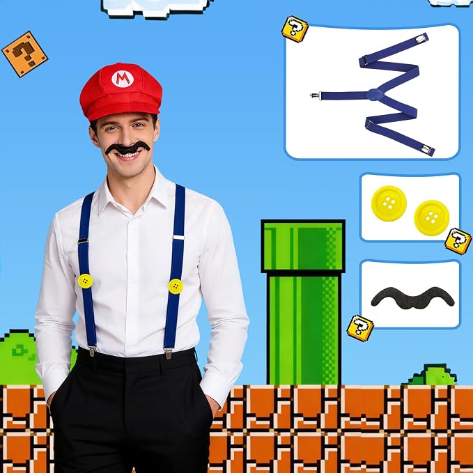 Dapper Costume Set Hats Mustaches Suspenders Props