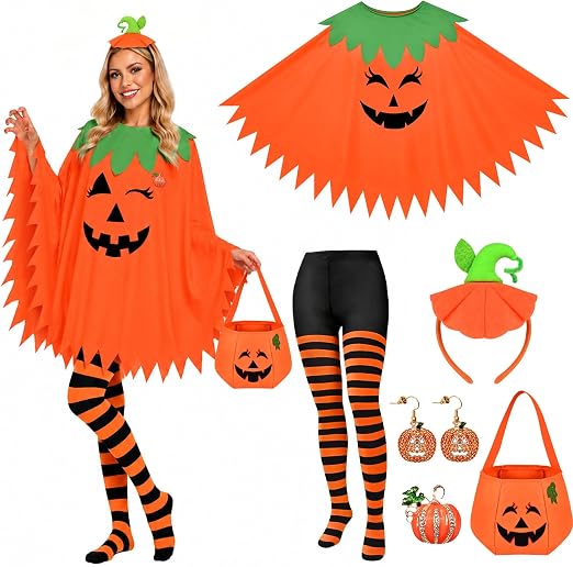 Festive Halloween Costume Set Women Pumpkin