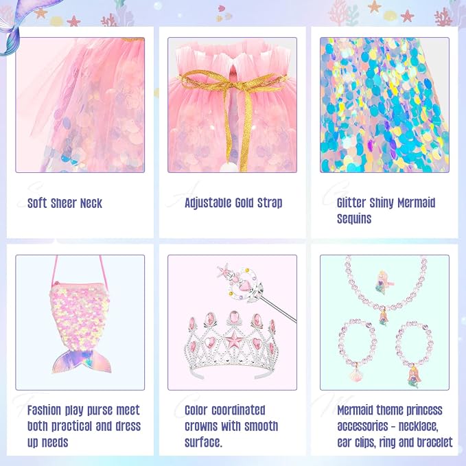 Enchanting Mermaid Dress Up Set for Girls Sequin Cape