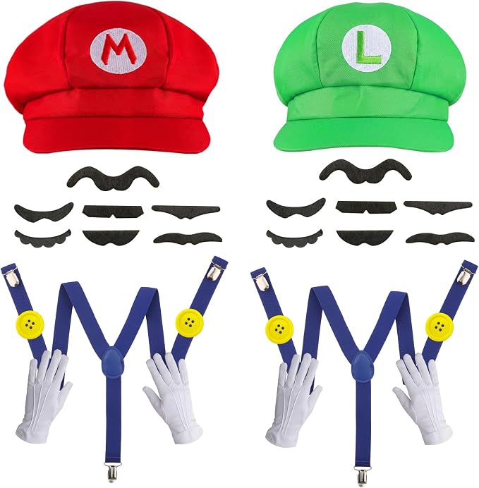 Dapper Costume Set Hats Mustaches Suspenders Props