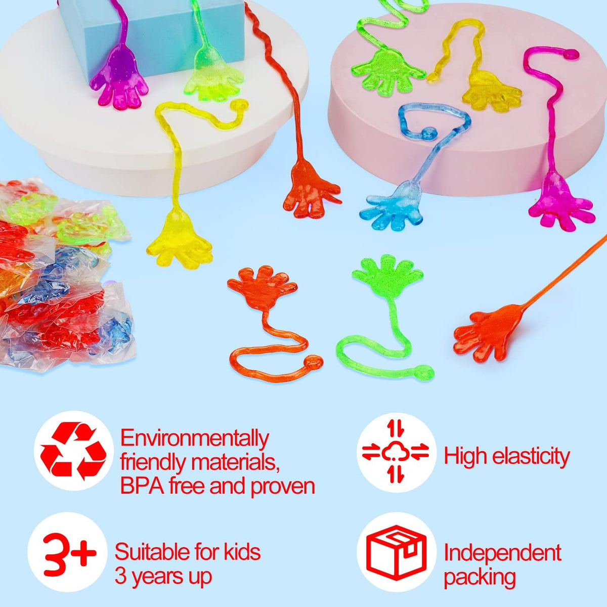 Bulk 100-Pack Sticky Hands Party Favors Set