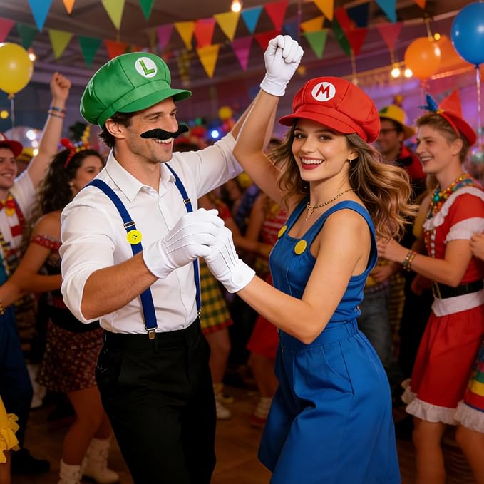Dapper Costume Set Hats Mustaches Suspenders Props