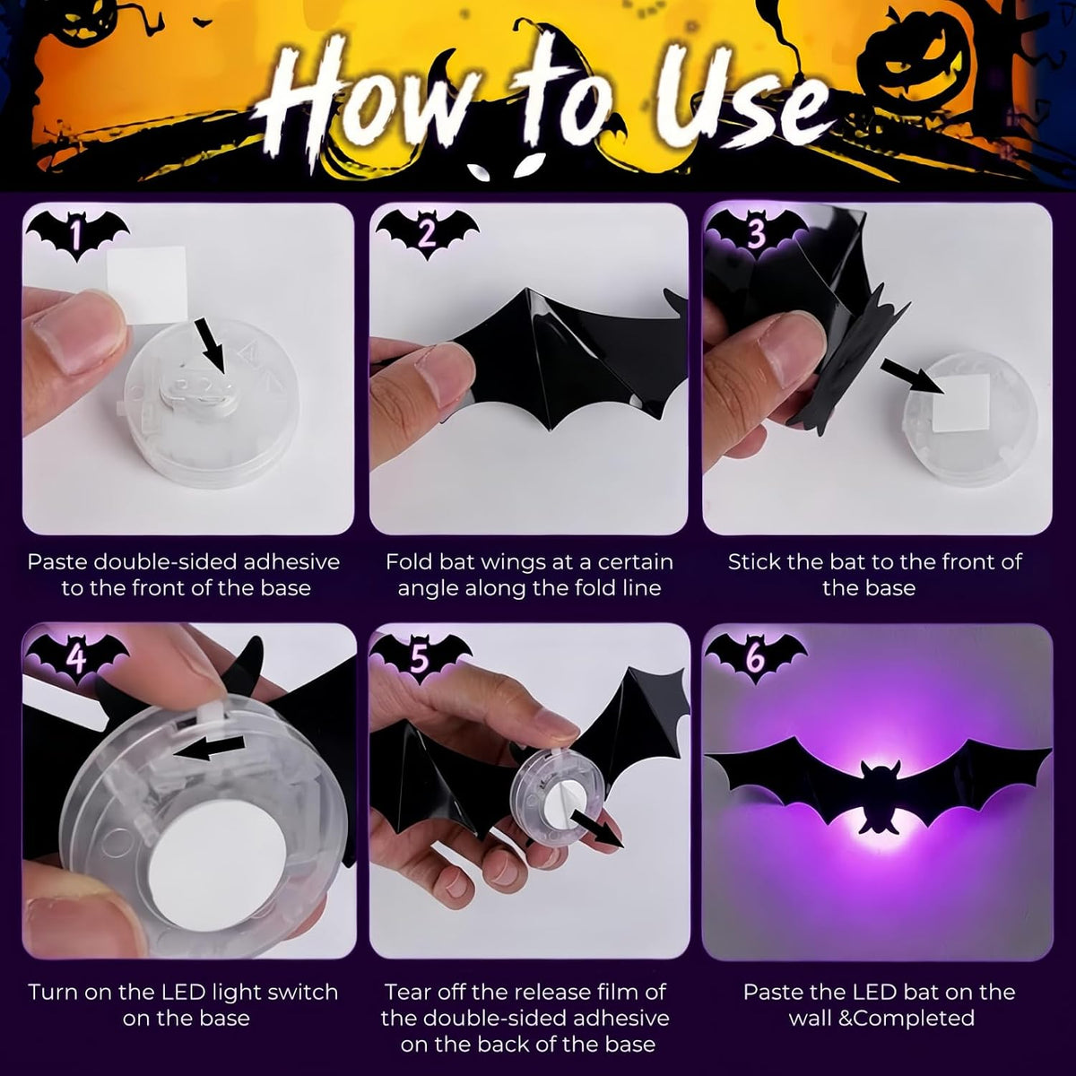 Luminous 3D Halloween Bat Decorations LED Light Up