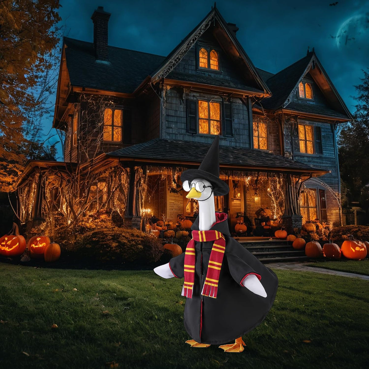 Spooky Halloween Goose Costume 23-Inch Lawn Statue