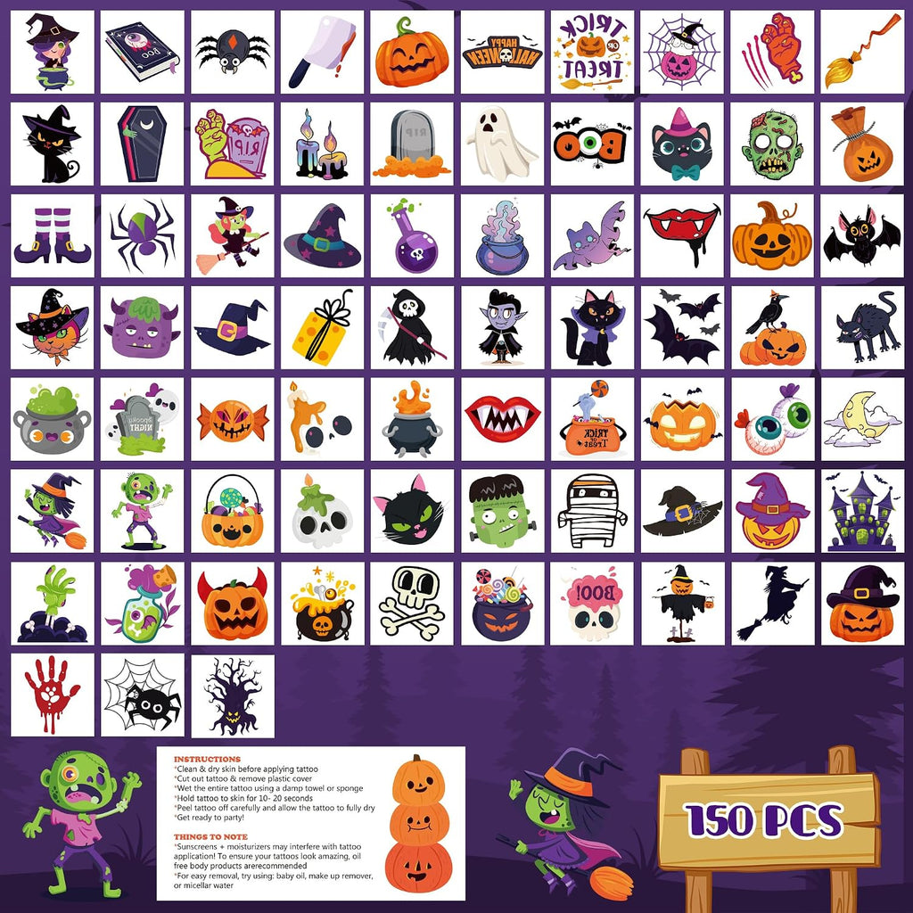 Spooky 150-Piece Halloween Temporary Tattoos Kids