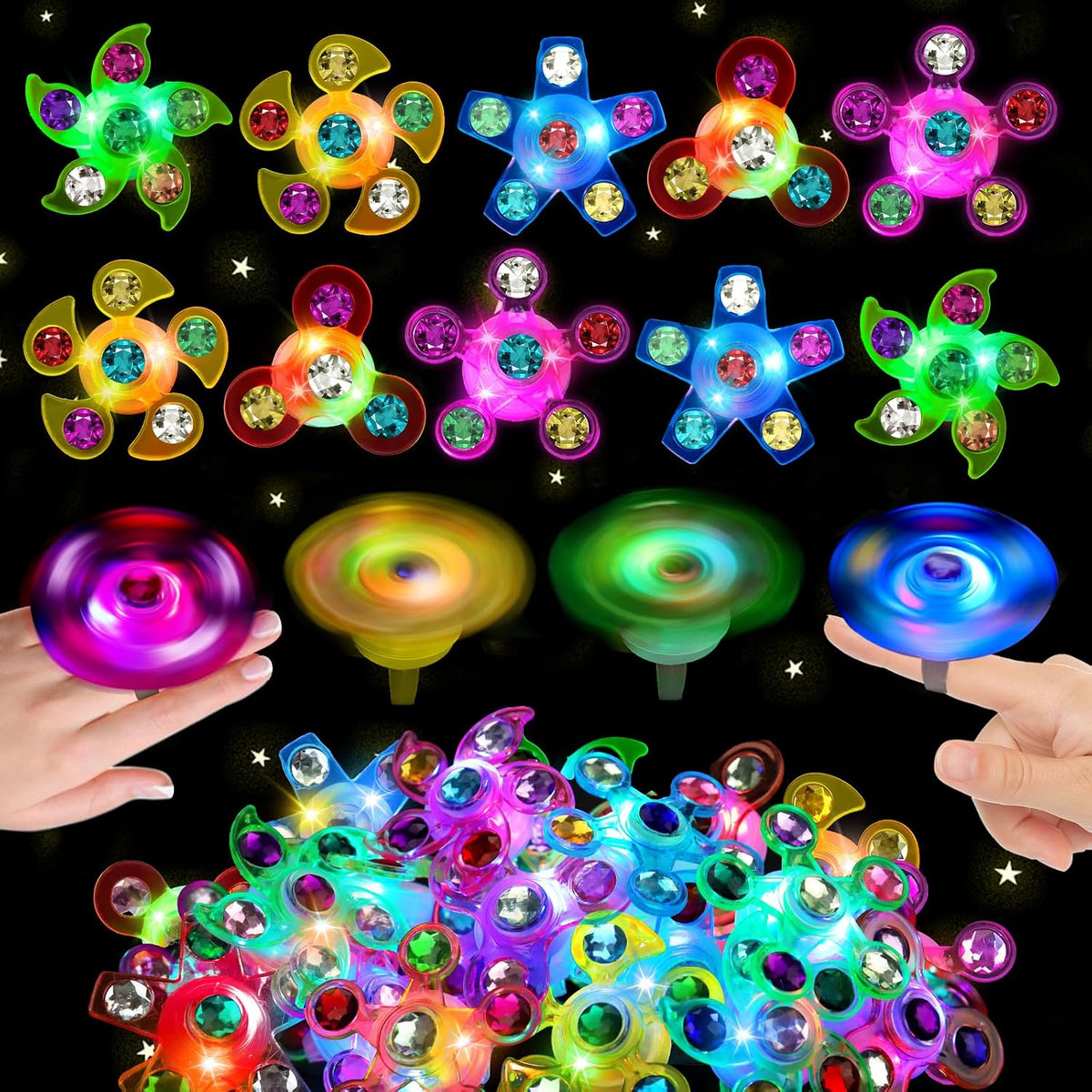 Glowing LED Fidget Spinner Rings 48-Pack Light