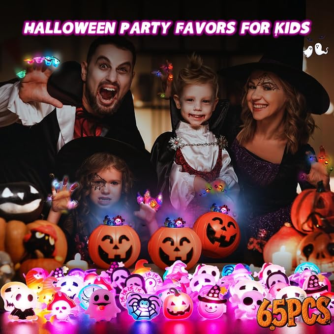 65-Piece LED Halloween Rings Glow Party