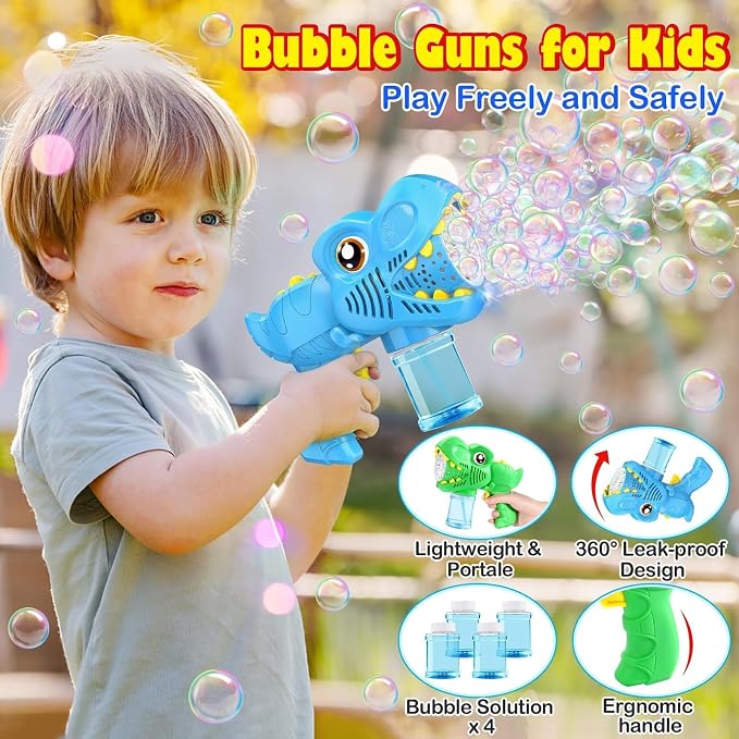 Kids Bubble Gun 2 Pack Dinosaur LED