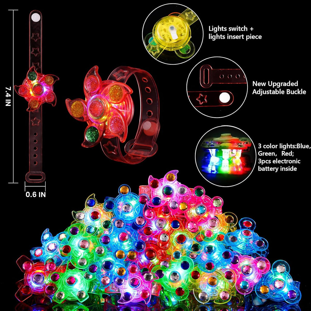 24-Pack LED Fidget Spinner Bracelets