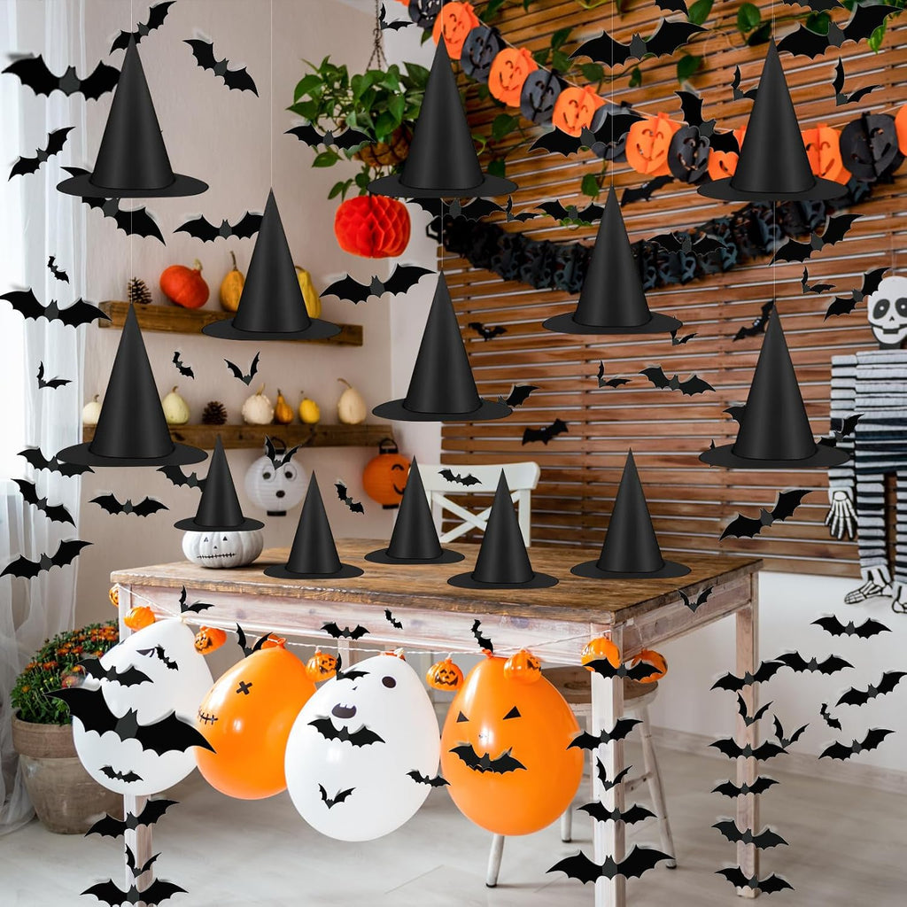 Spooky 12-Piece Halloween Witch Hat Decorations
