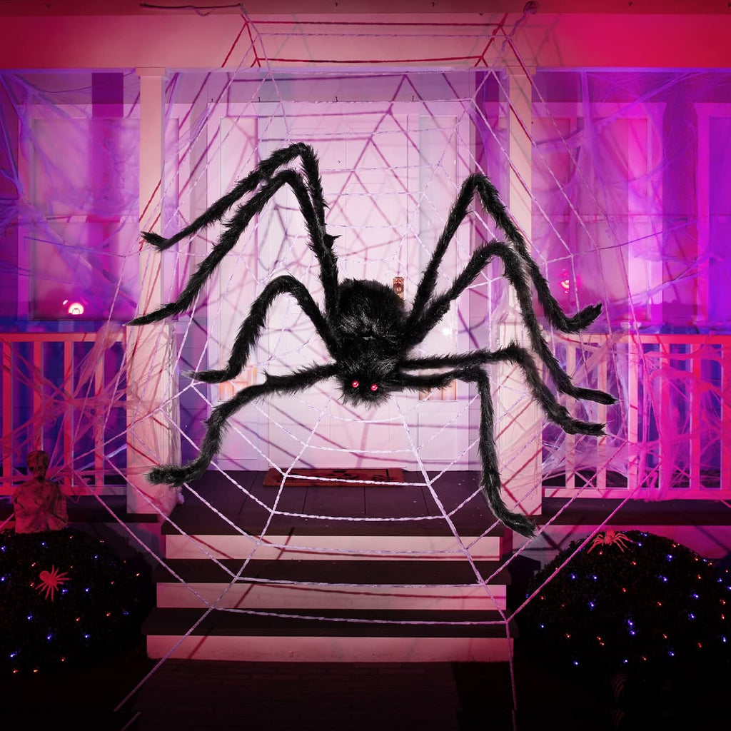 2-Pack Giant Halloween Spider Decorations Setup