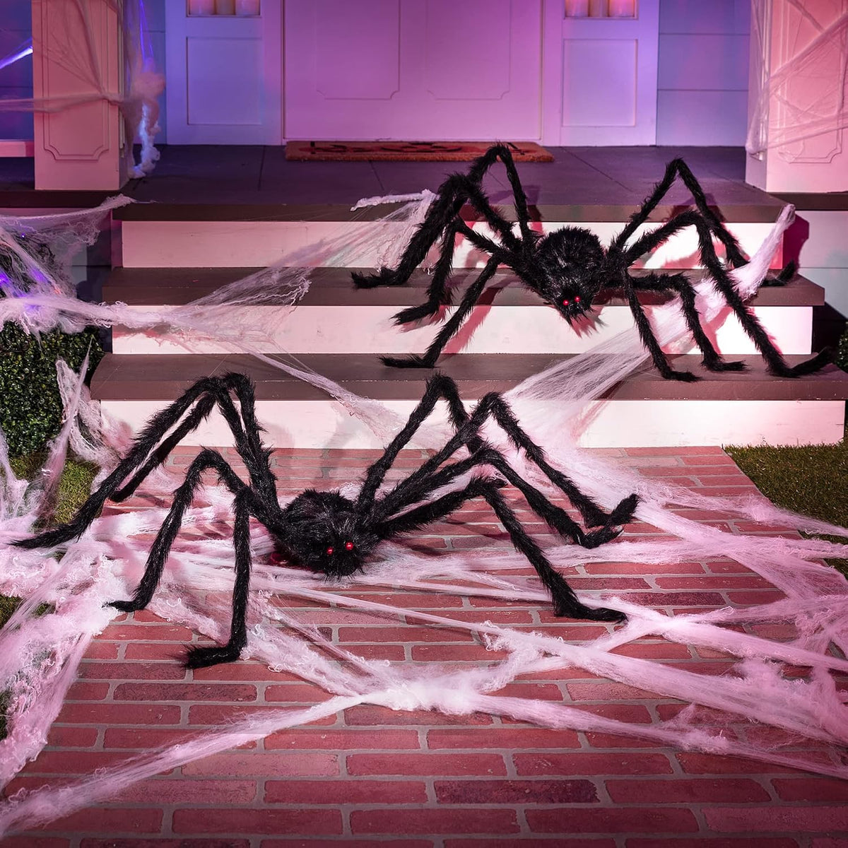2-Pack Giant Halloween Spider Decorations Setup