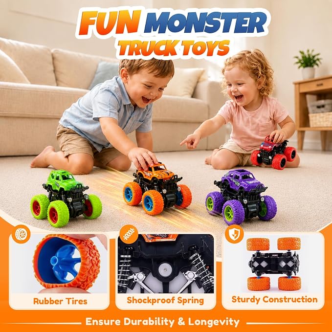 Powerful Monster Truck Toys 4-Pack Friction Play