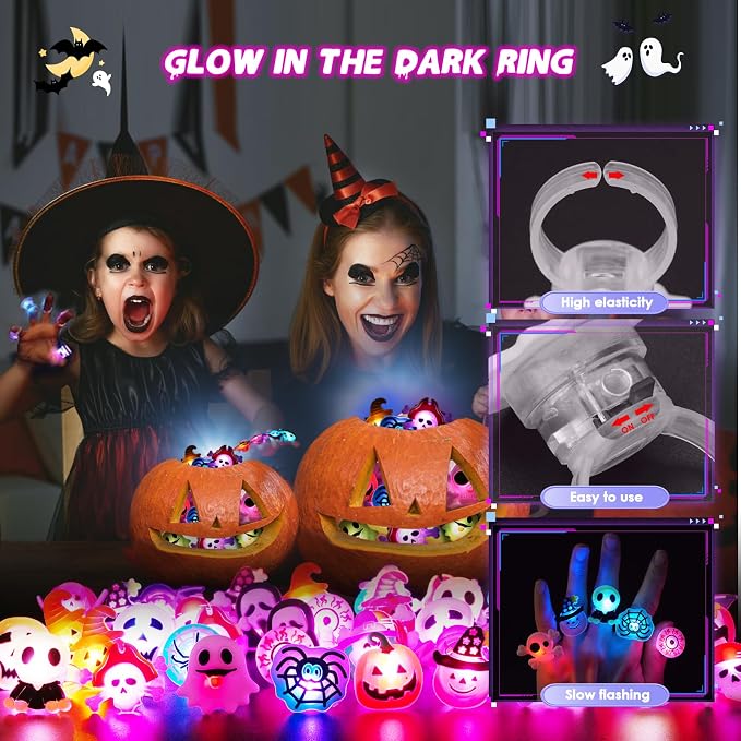 65-Piece LED Halloween Rings Glow Party