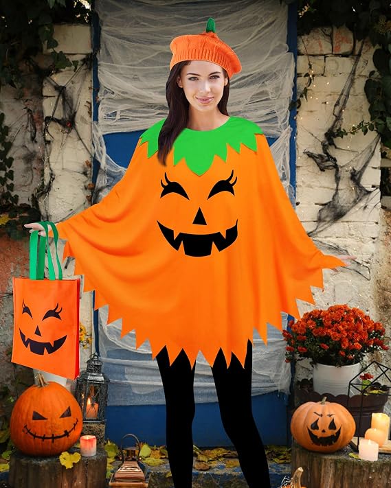 Pumpkin Costume for Women Halloween Poncho