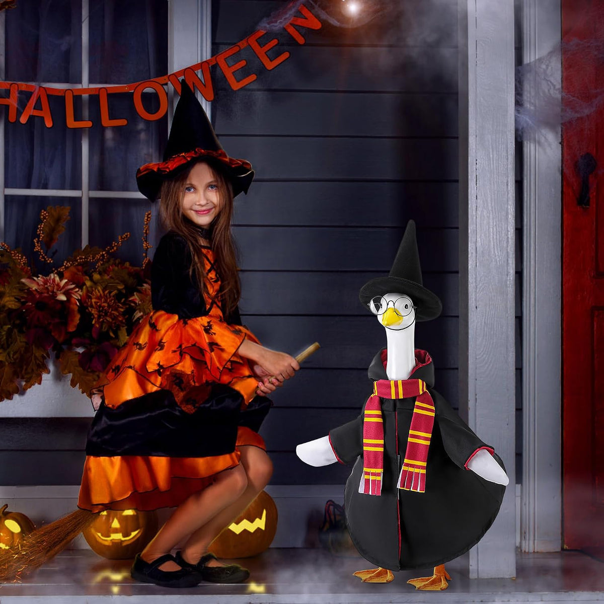 Spooky Halloween Goose Costume 23-Inch Lawn Statue