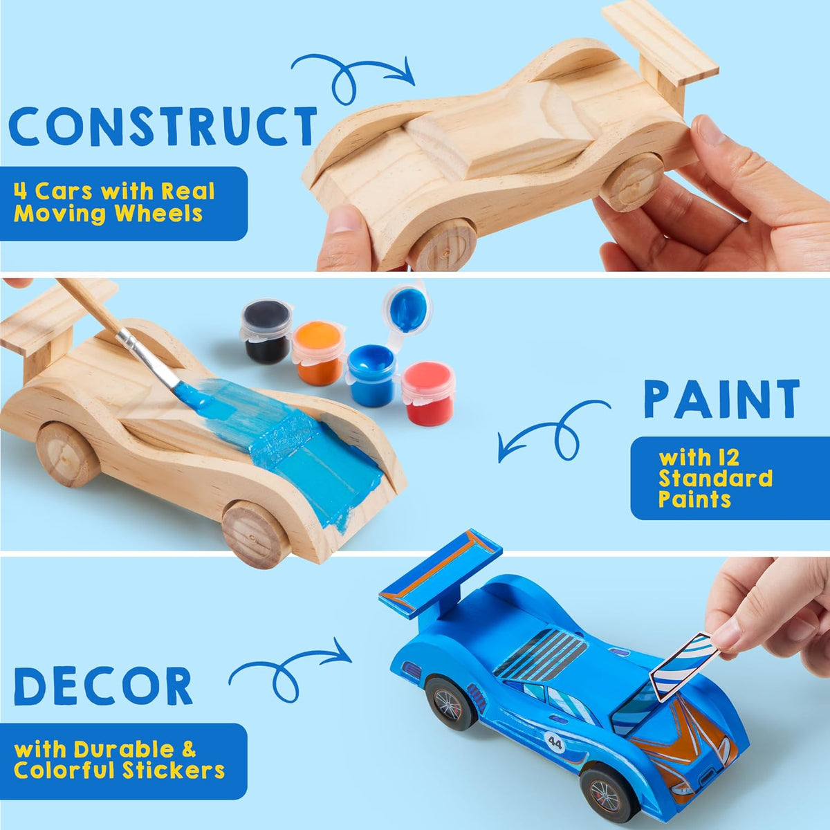 Creative DIY Wooden Monster Truck Toys Build Paint