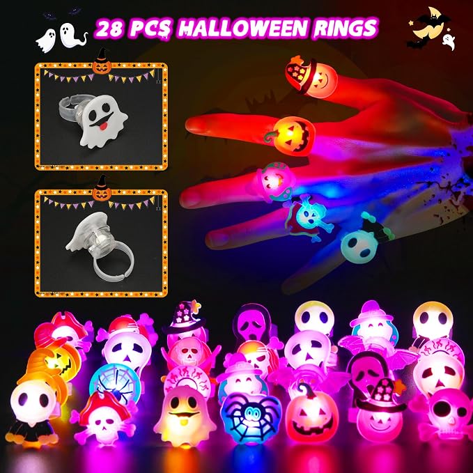 65-Piece LED Halloween Rings Glow Party