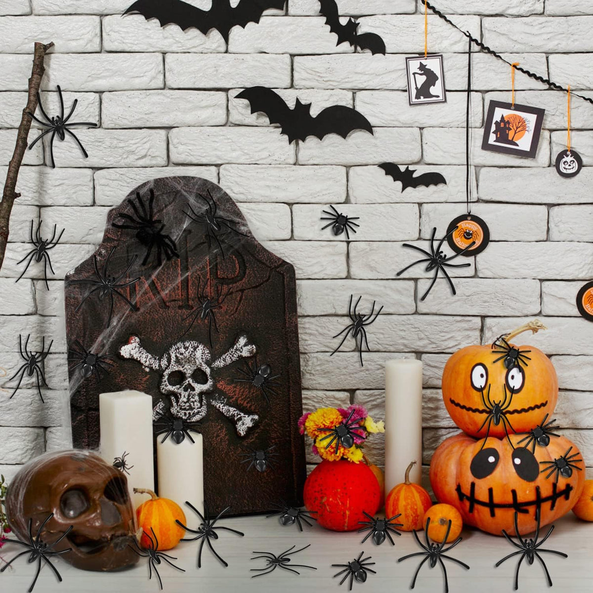 Creepy 120-Piece Halloween Plastic Spiders Bulk