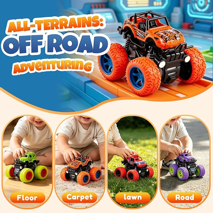 Powerful Monster Truck Toys 4-Pack Friction Play