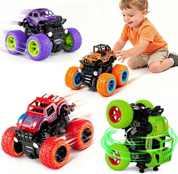 Powerful Monster Truck Toys 4-Pack Friction Play