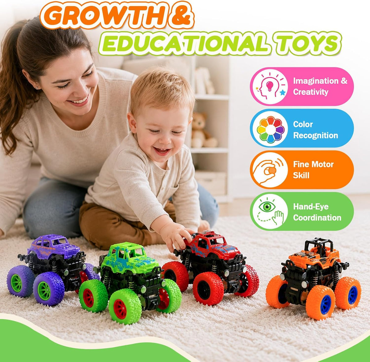 Exciting 4-Pack Monster Truck Toys Toddlers Push