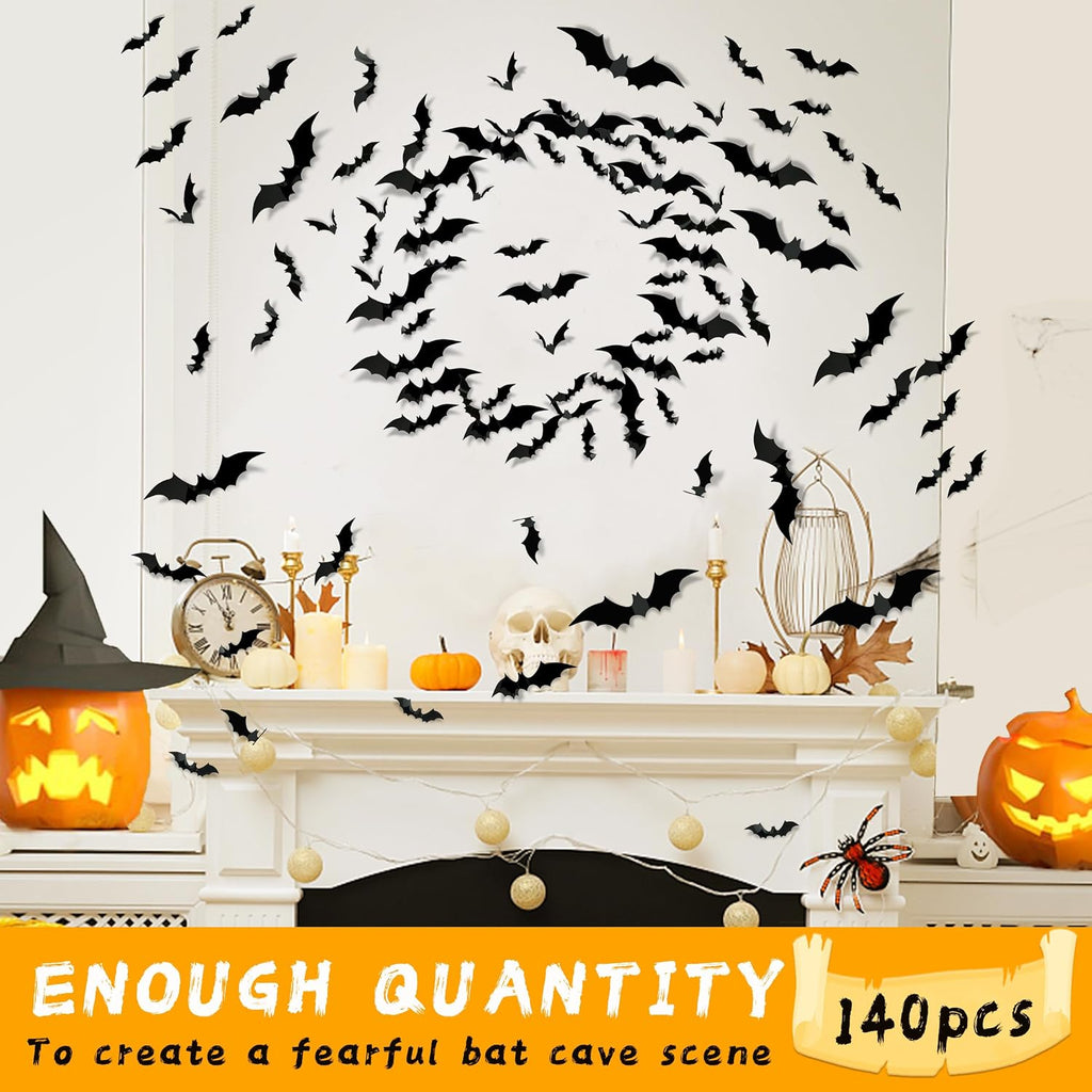 Massive 140-Piece 3D Halloween Bat Decorations