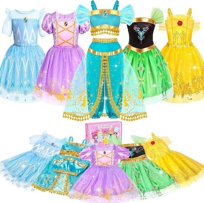 5-Sets Princess Costumes for Girls Dress Up