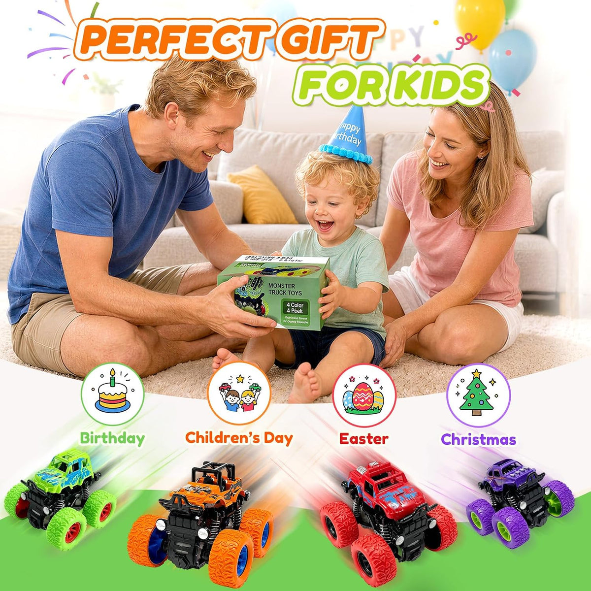 Exciting 4-Pack Monster Truck Toys Toddlers Push