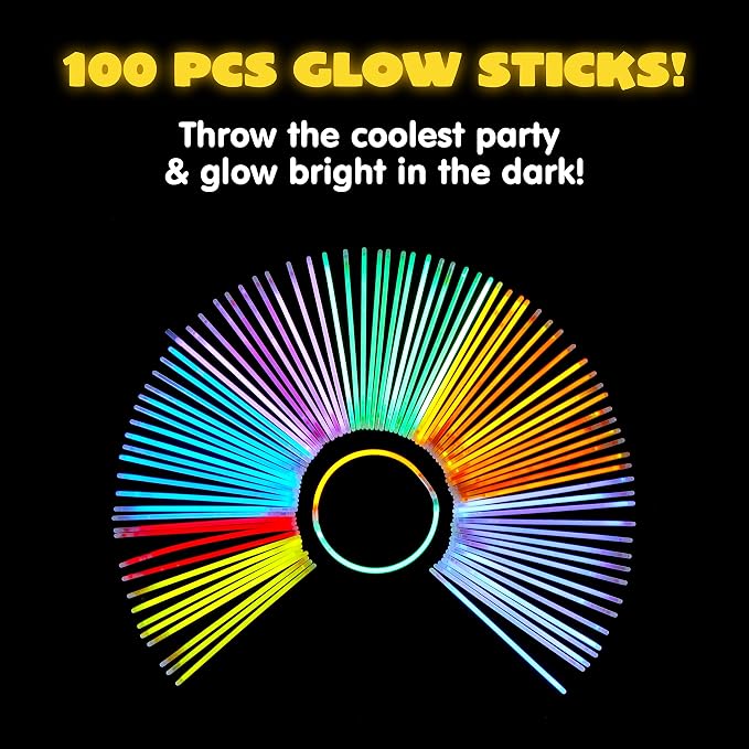 Bright 100-Piece Glow Sticks Bulk 8-Inch Bracelets